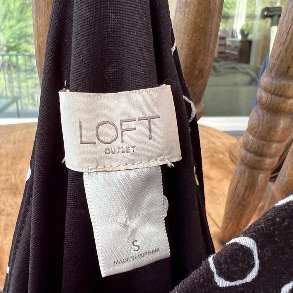 LOFT Outlet Black Mini Dress Flowy Summer Spaghetti Strap White Detailing Sz S - Picture 5 of 10